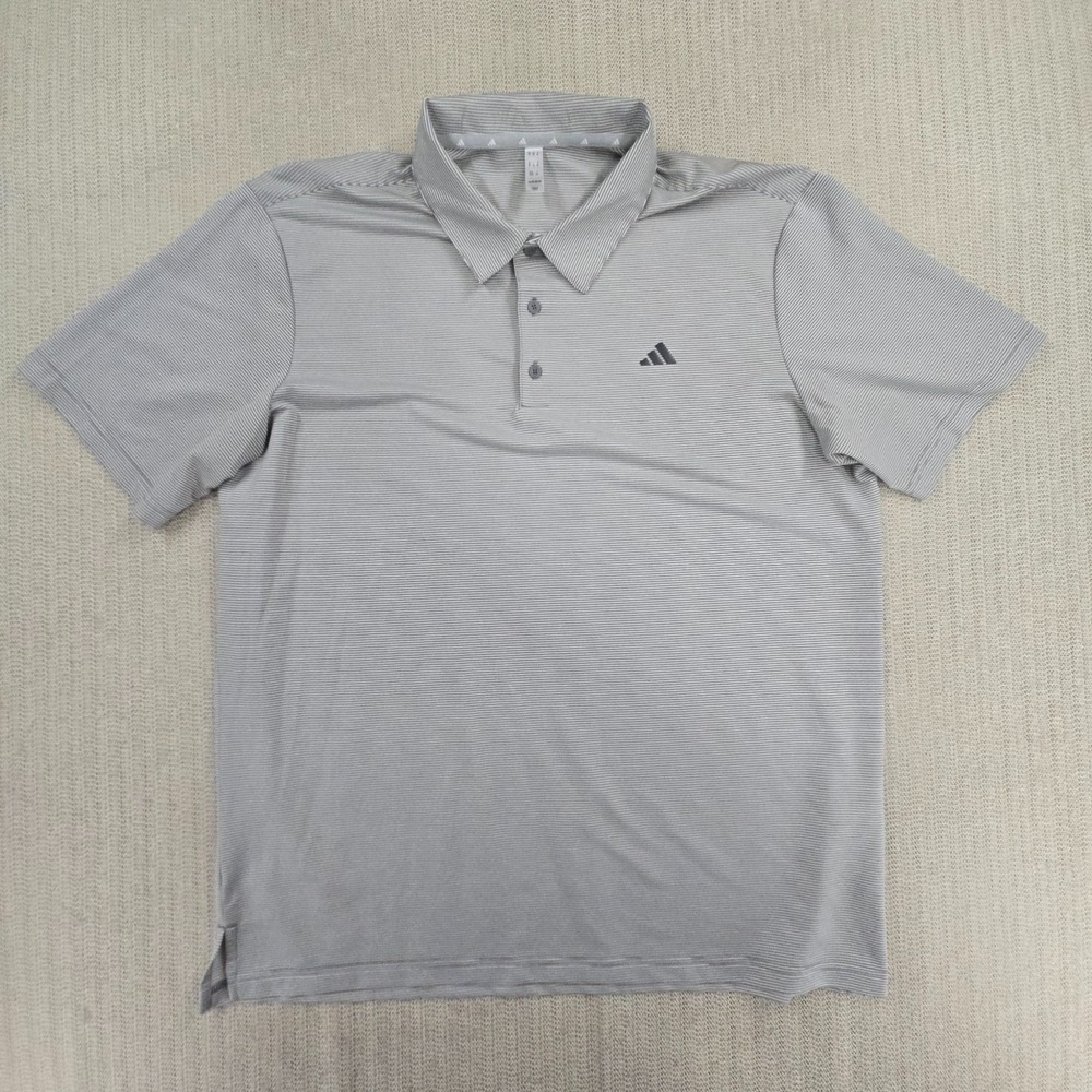 Adidas Golf Polo Shirt Mens XL Gray Stripe Puremotion Lightweight Stretch